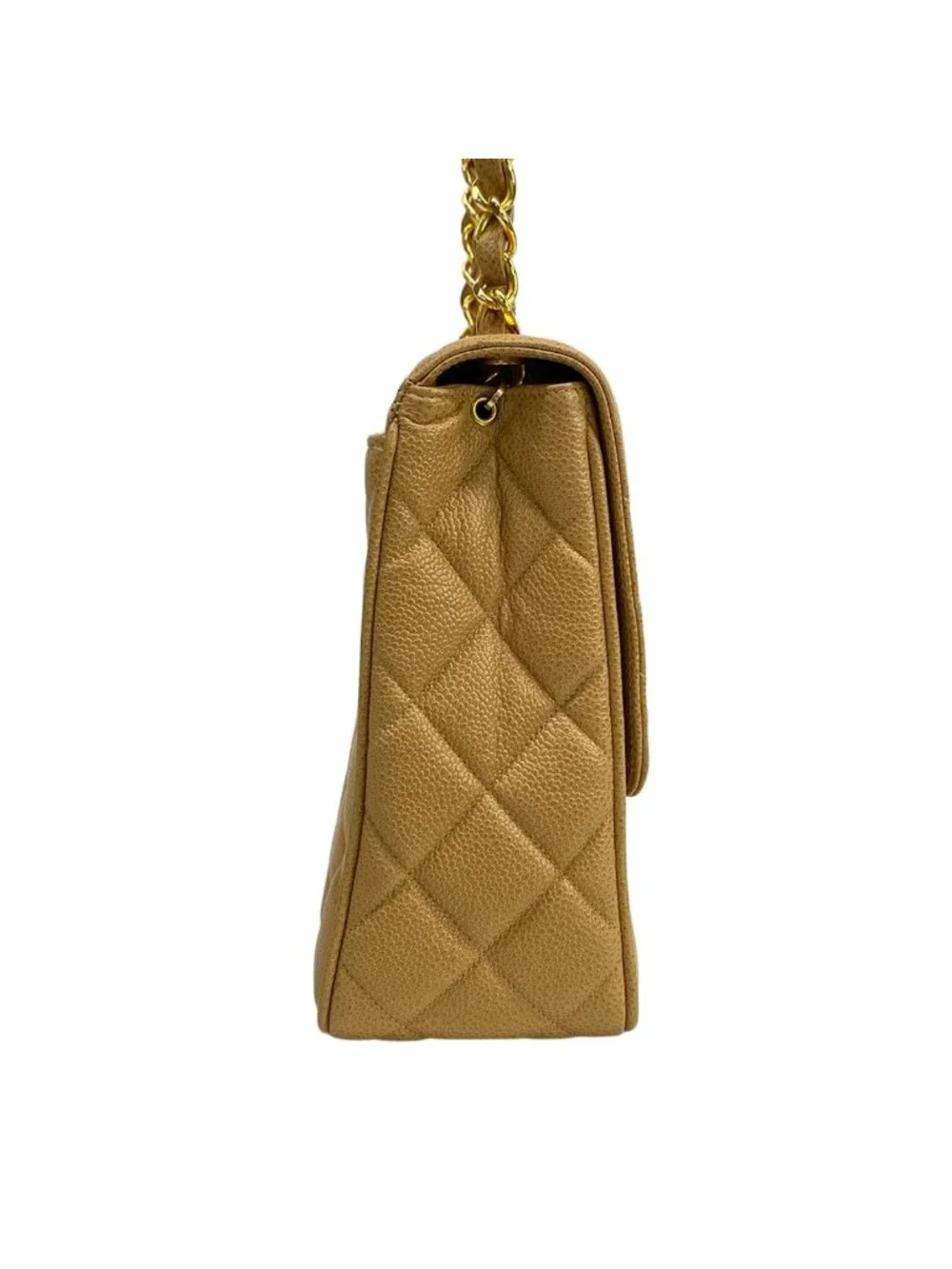 Chanel Shoulder Bag Quilted Beige Gold Chain Jumbo CC Logo